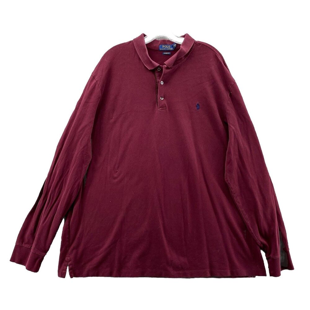 Ralph Lauren Polo Shirt Mens XXL Burgundy Stretch Classic Fit Golf Gorpcore Knit - Picture 2 of 10